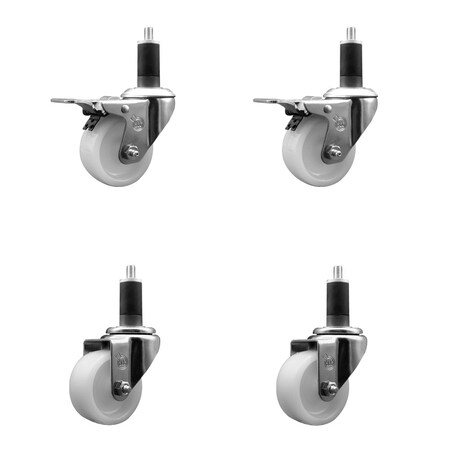 Service Caster 3'' SS Nylon Swivel 1-1/4'' Expanding Stem Caster Set 2 Total Lock Brakes, 4PK SCC-SSEXTTL20S314-NYS-2-S-2-114